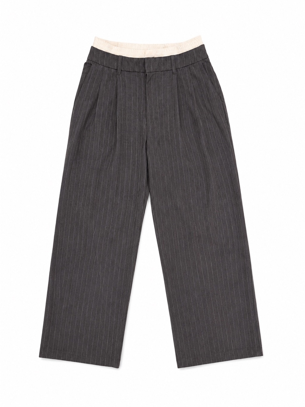 wild fable Women Pinstriped Wide-Leg Pants - Charcoal with Cream Waistband